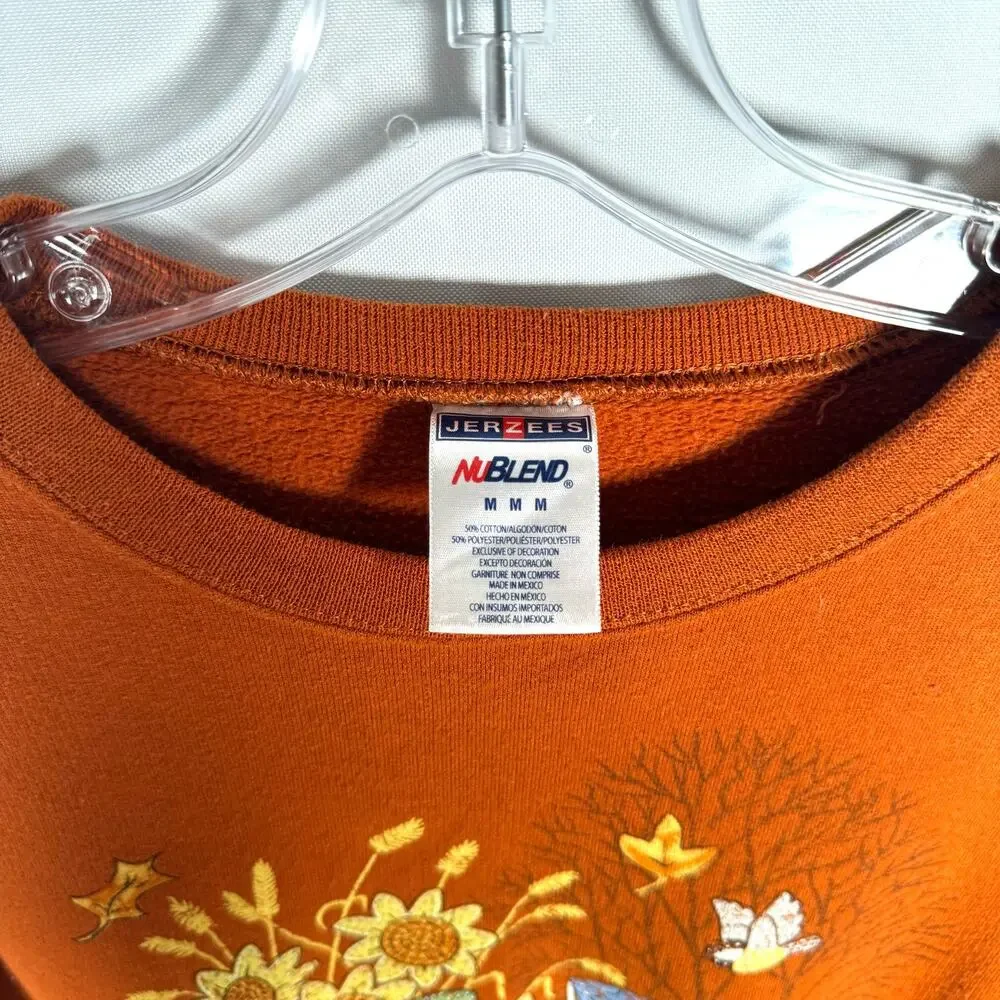 Vintage 90s Jerzees Orange Sweatshirt Scarecrow Fall Scene Women's Size M - Picture 5 of 5